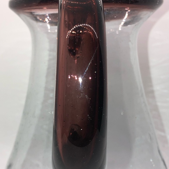 Hand Blown Glass Pitcher Made In Mexico 9” Height Purple Brown Glass Handle - Picture 5 of 11